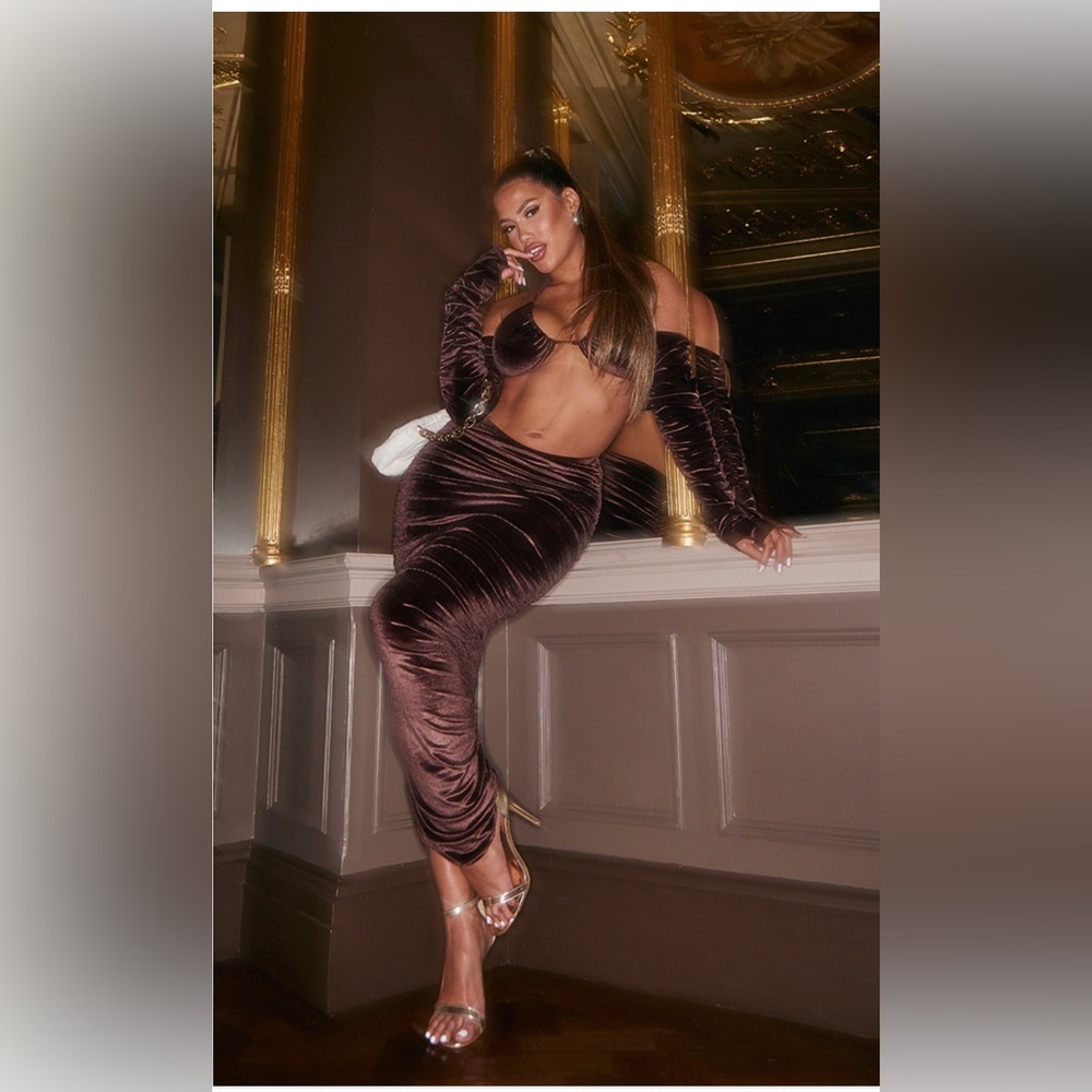 Chocolate Velvet Ruched maxi skirt